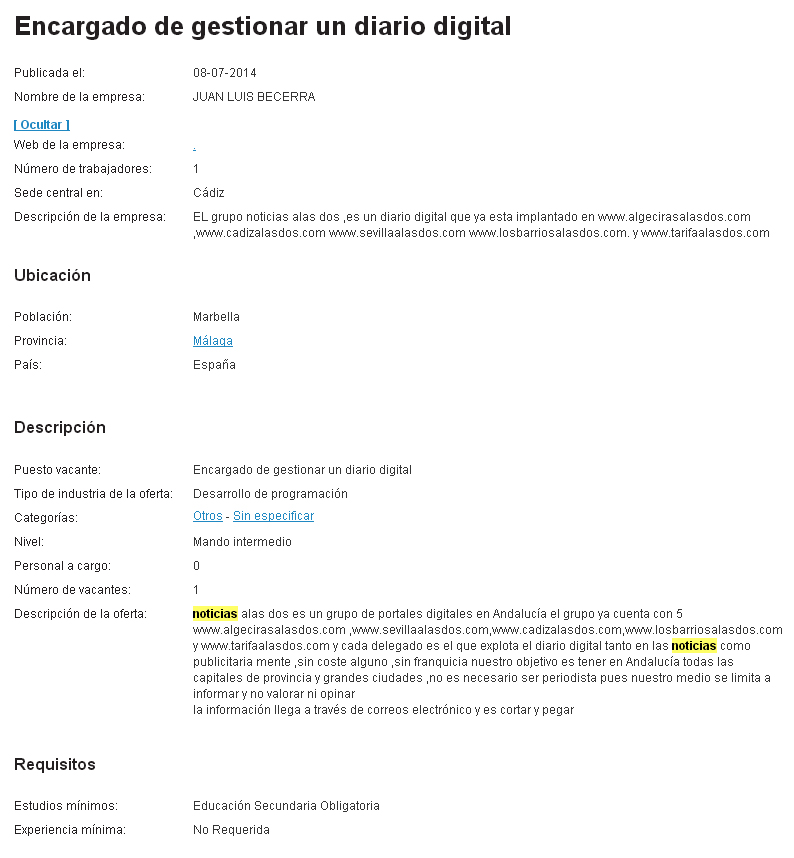Oferta de empleo.