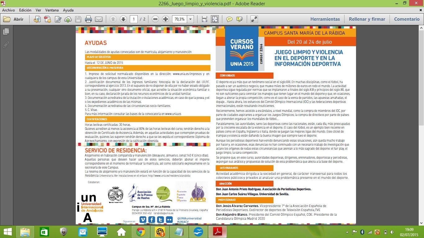 Curso sobre juego limpio y violencia en el deporte en La Rábida