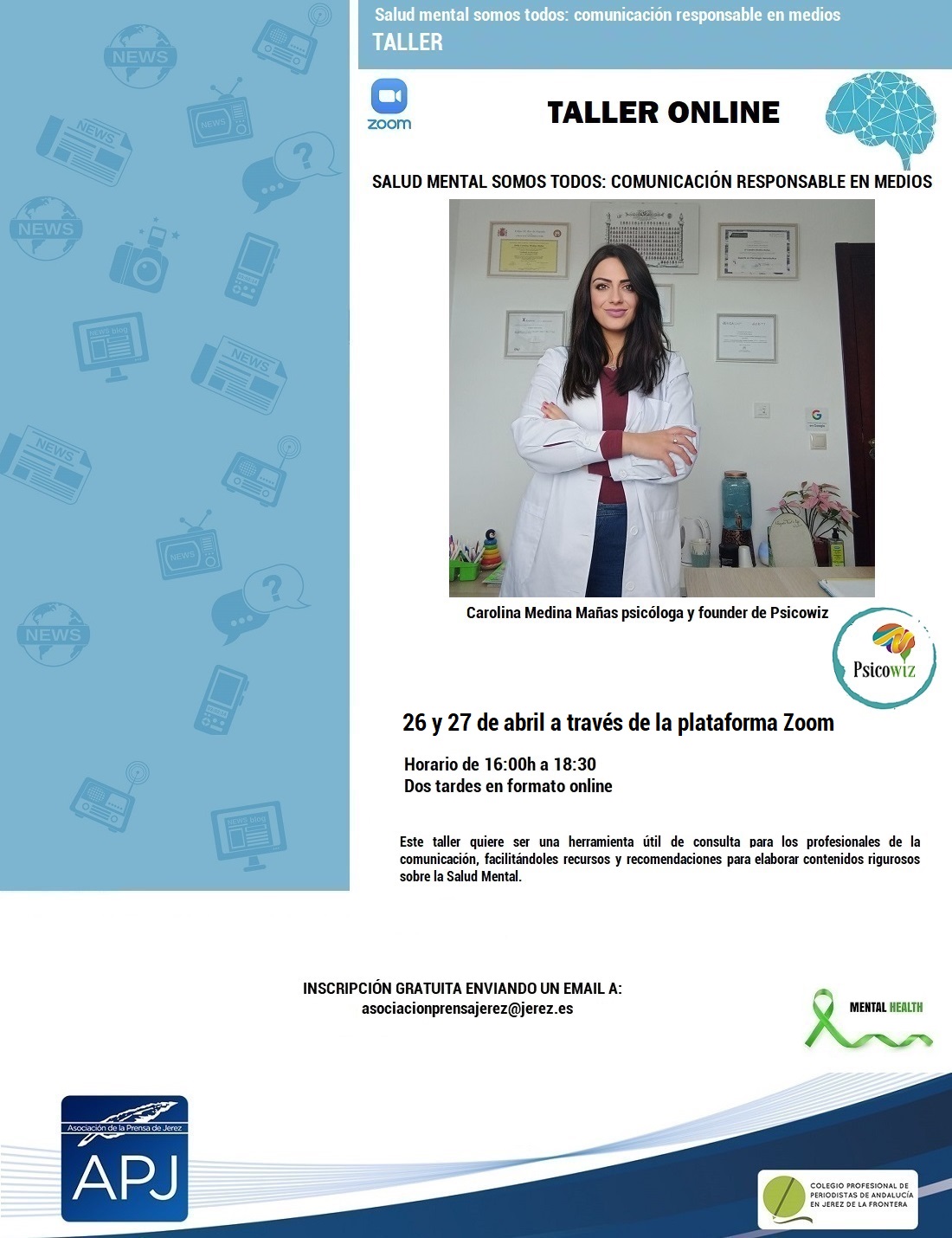 La Asociación de la Prensa de Jerez organiza un taller online sobre 'Salud mental somos todos: Comunicación responsable en medios'