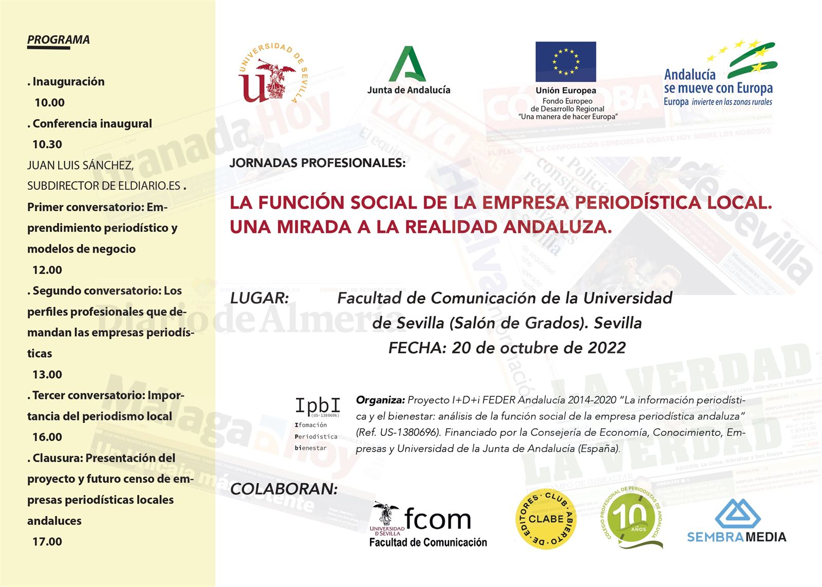 Jornadas profesionales: 'La función social de la empresa periodística local. Una mirada a la realidad andaluza'