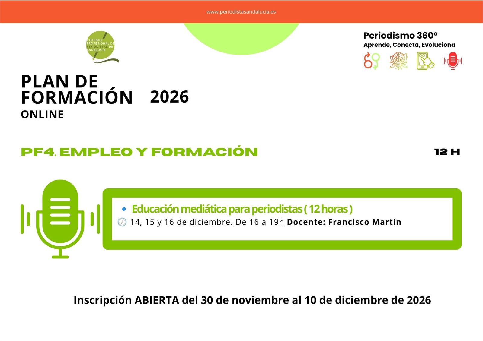 Plan de formación 2026 II. PROGRAMA 4: EMPLEO Y FORMACIÓN 12 horas